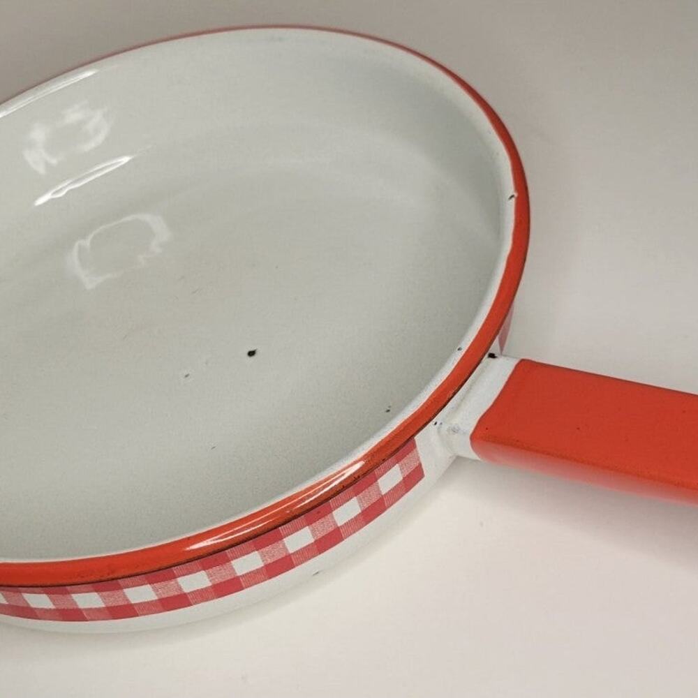 Vintage Red & white Checkered Enamelware Metal Skillet - Picture 12 of 12